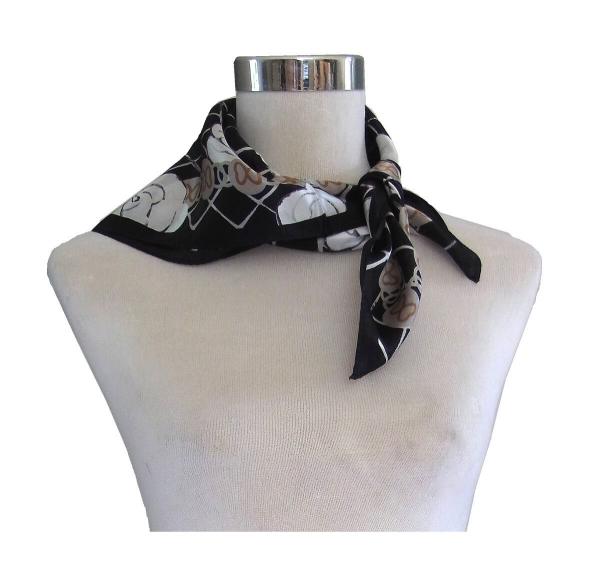 Foulard Shawl Silk Satin Rose Black White